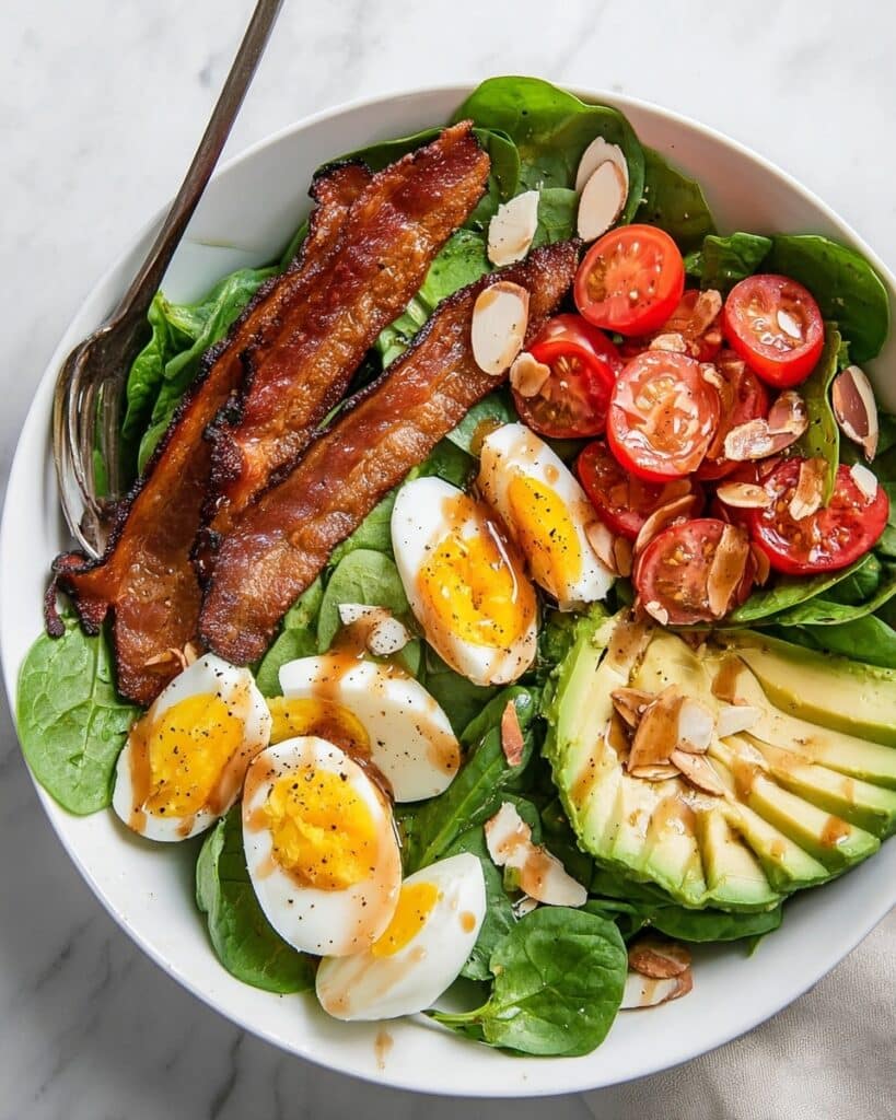 Spinach Salad with Bacon, Eggs, and Avocado Recipe