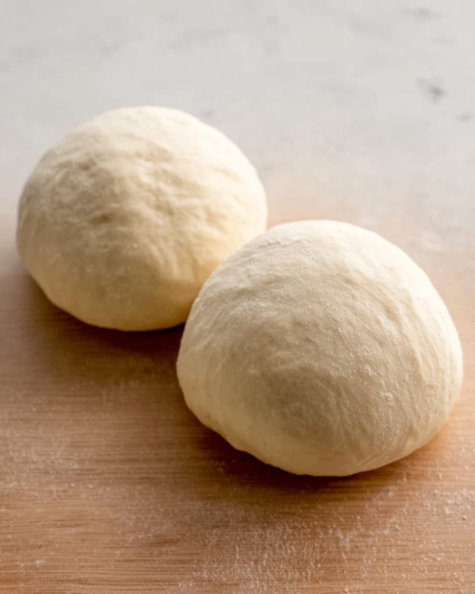 Two round, smooth dough balls sit side by side on a white marbled surface, their soft texture showing slight wrinkles and gentle curves. Each dough ball has a pale, creamy color with a matte finish, and they cast soft shadows on the surface beneath. The background is clean with no extra items, focusing all attention on the two dough balls. photo taken with an iphone --ar 4:5 --v 7