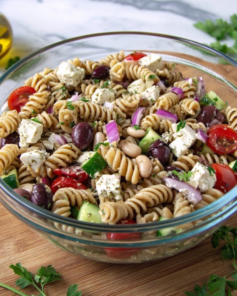 Mediterranean Pasta Salad with Tofu Feta and Zesty Italian Dressing Recipe