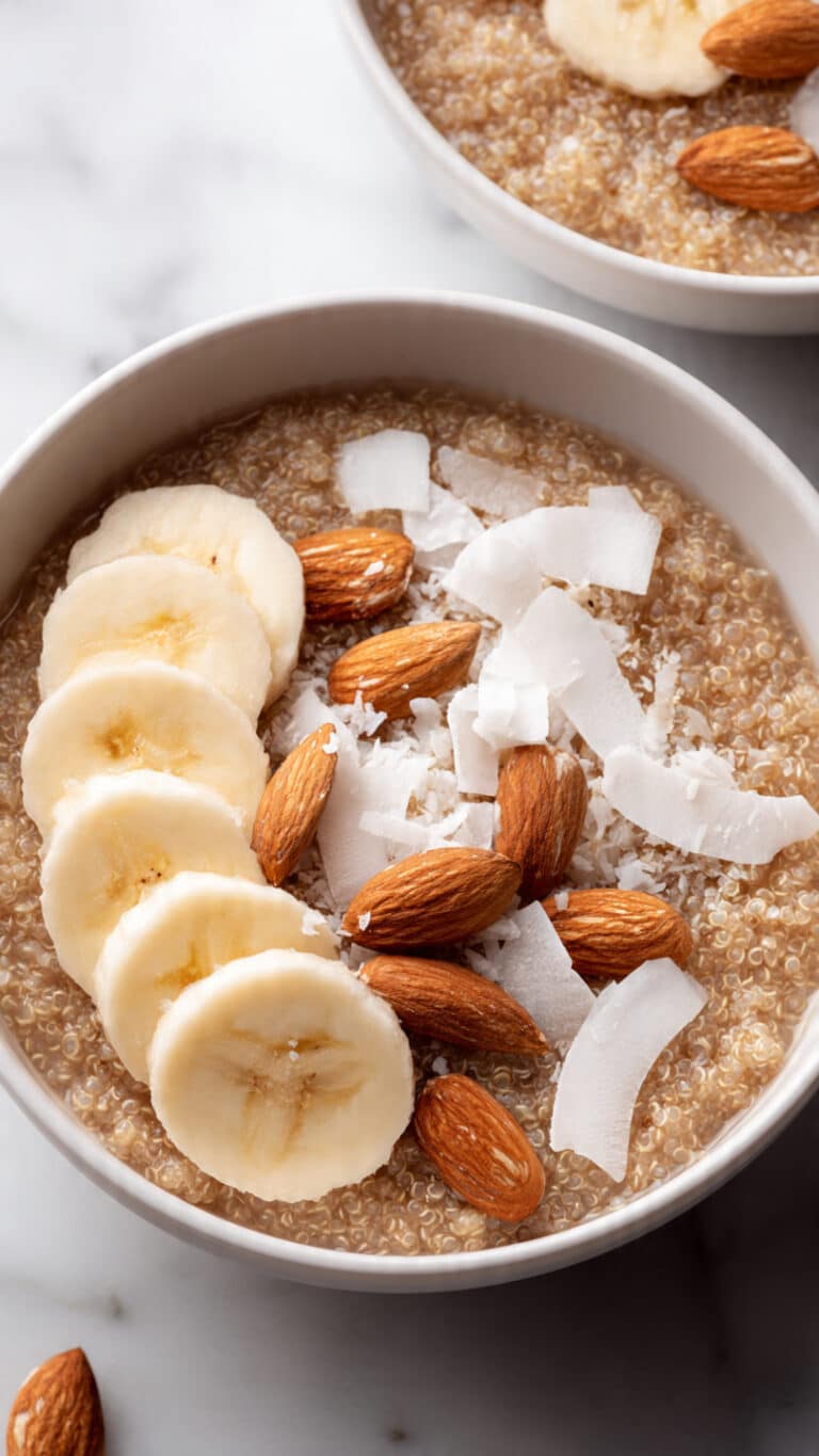 Quinoa Breakfast Bowls with Cinnamon, Banana, Almonds, and Coconut Recipe