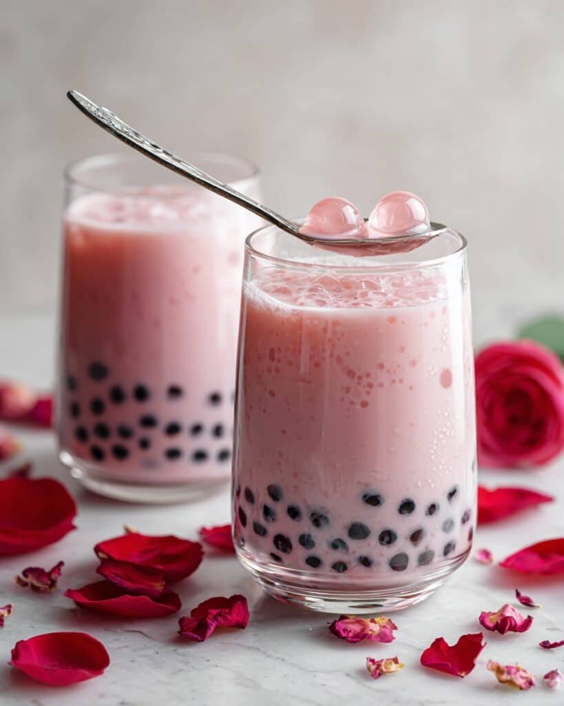 Rose Milk Tea with Tapioca Pearls Recipe