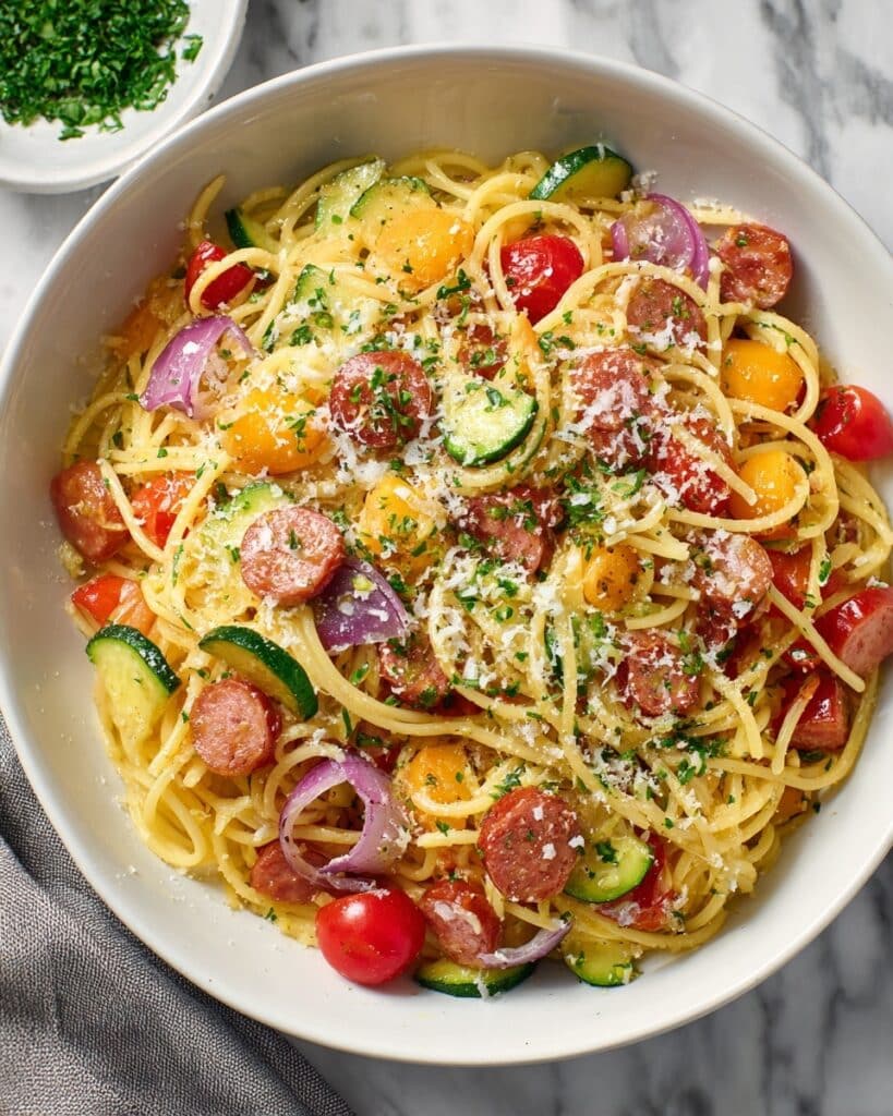 Spaghetti Salad with Italian Dressing, Cheese, Pepperoni, and Vegetables Recipe