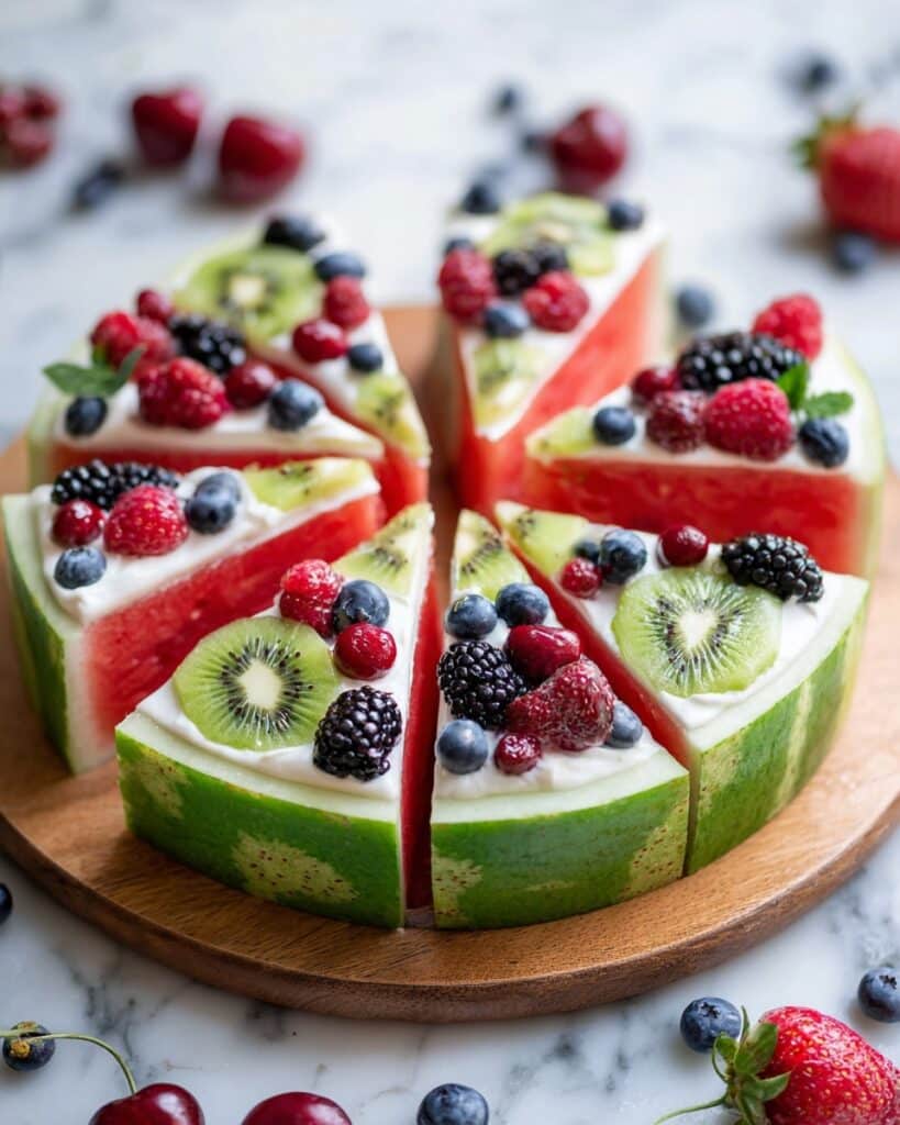 Watermelon Pizza with Cream Cheese Glaze and Fresh Fruit Recipe