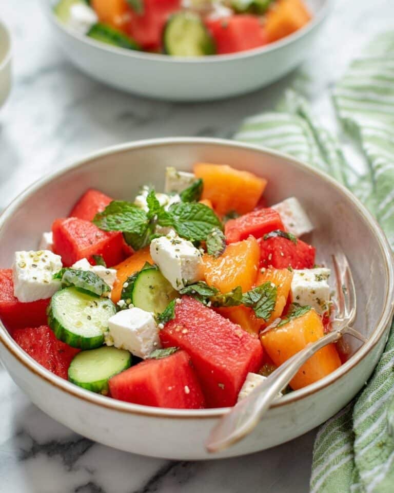 Nectarine Watermelon Feta Salad with Cucumber and Fresh Herbs Recipe