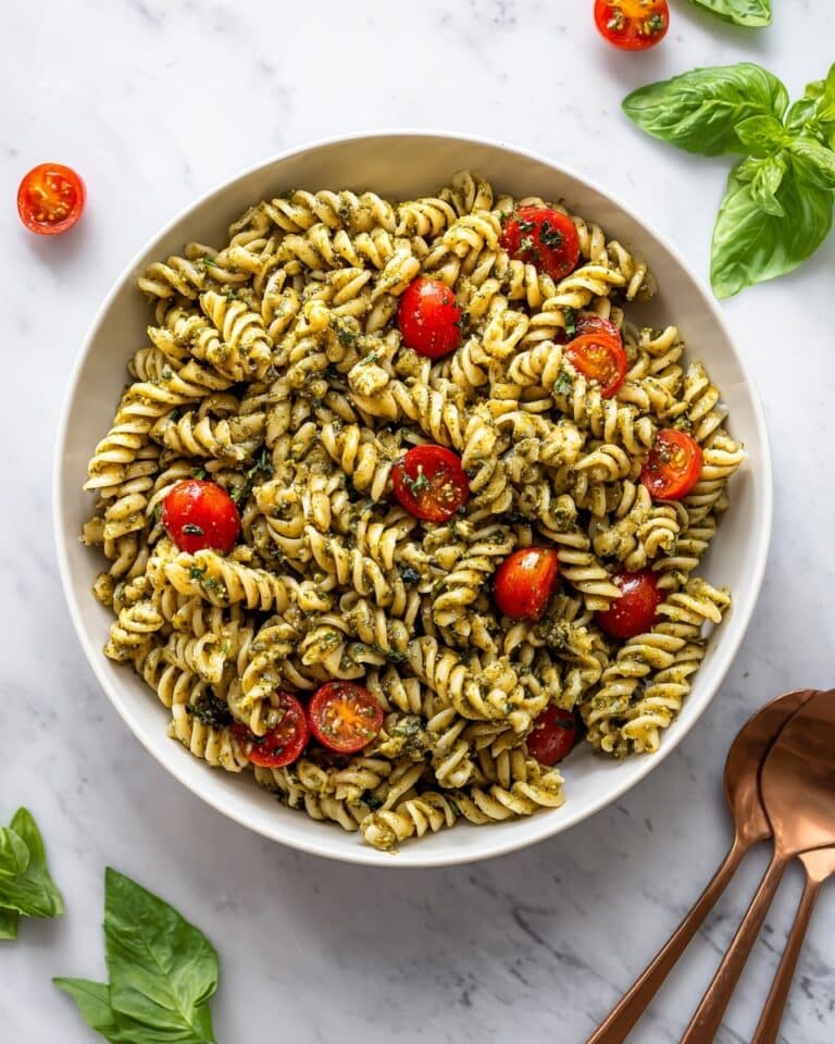 Pesto Pasta Salad with Grape Tomatoes and Basil Recipe