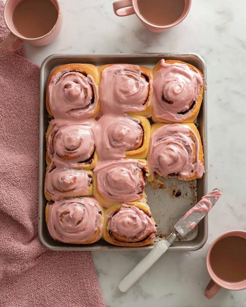 Strawberry and Cocoa Filled Rolls with Cream Cheese Icing Recipe