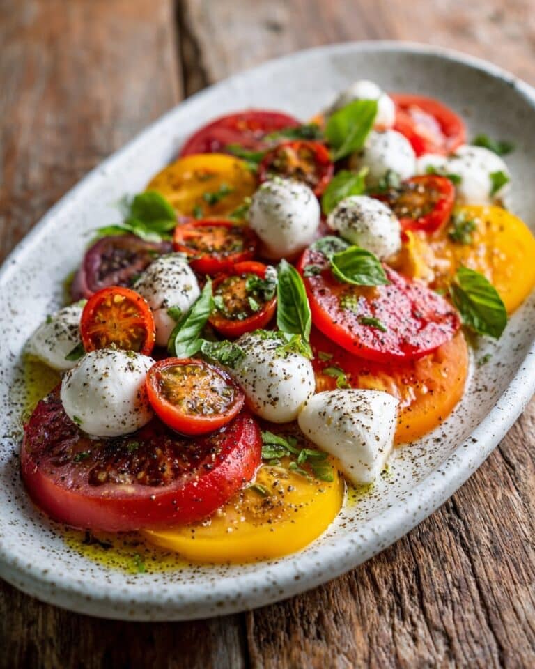 Colorful Caprese Salad with Fresh Tomatoes, Buffalo Mozzarella, and Basil Recipe