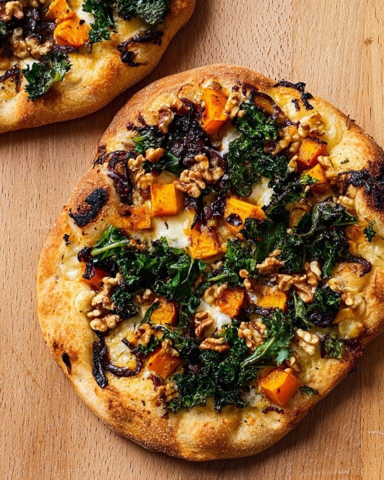 Cheeseless Pumpkin Pizza with Caramelized Onion and Kale Toppings Recipe