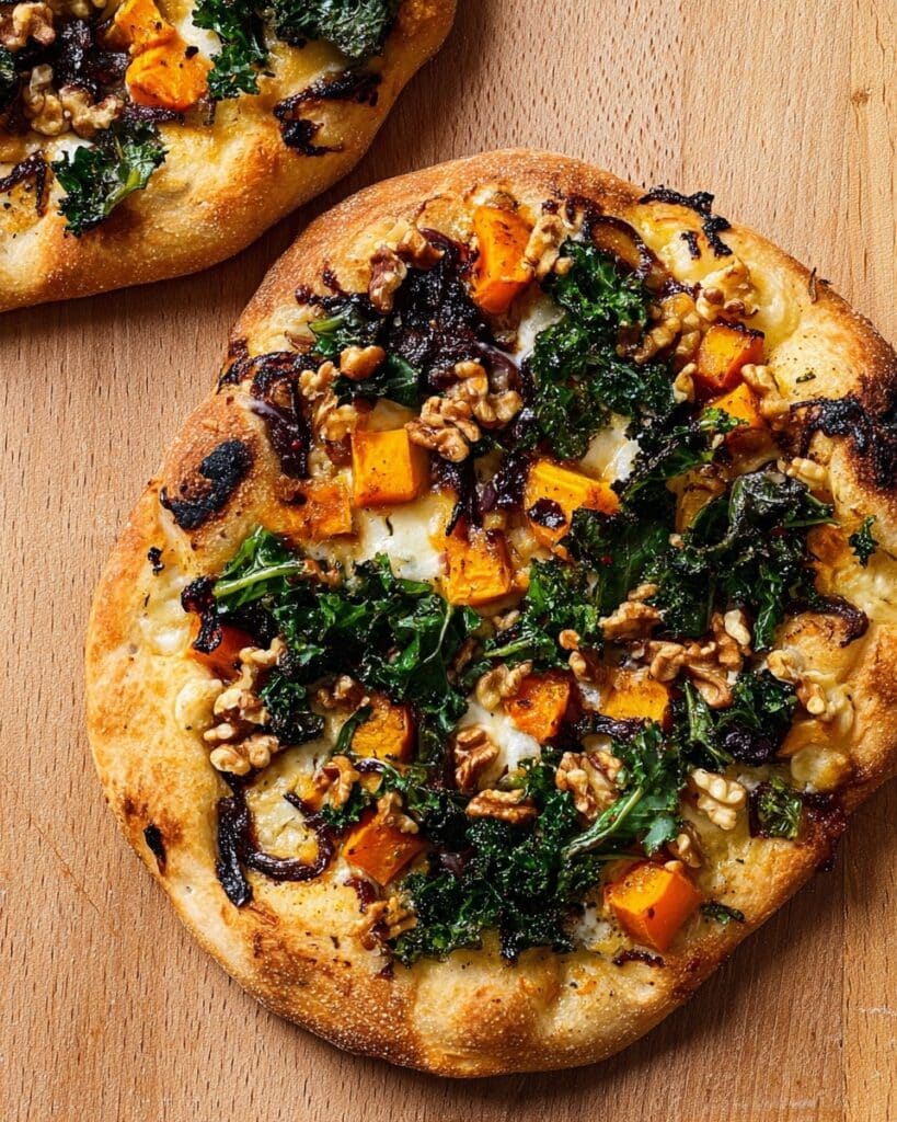 Cheeseless Pumpkin Pizza with Caramelized Onion and Kale Toppings Recipe