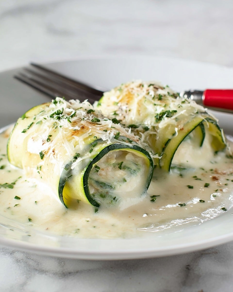 A white casserole dish filled with a baked dish made of several ravioli pieces arranged in a single layer, each ravioli covered with a smooth, creamy white sauce. The sauce is topped with finely grated pale yellow cheese and small scattered green herb bits, giving a fresh look. The edges of the dish show some light golden browning. The white casserole is sitting on a white marbled texture surface. photo taken with an iphone --ar 4:5 --v 7