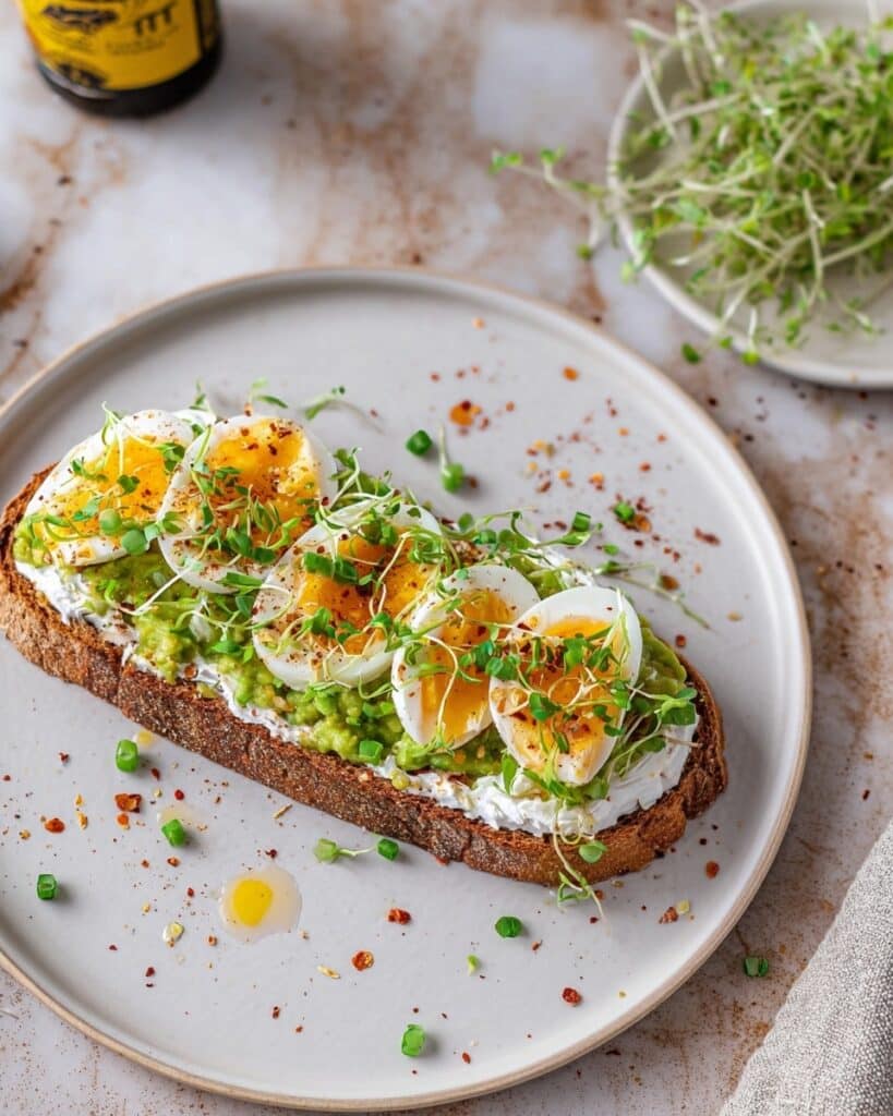 Avocado Toast with Cottage Cheese, Eggs, and Toppings Recipe