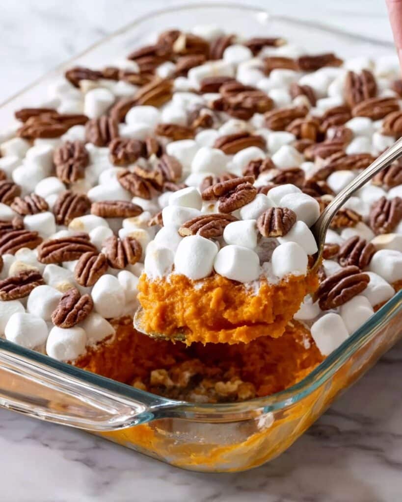 Sweet Potato Casserole with Pecans and Marshmallows Recipe