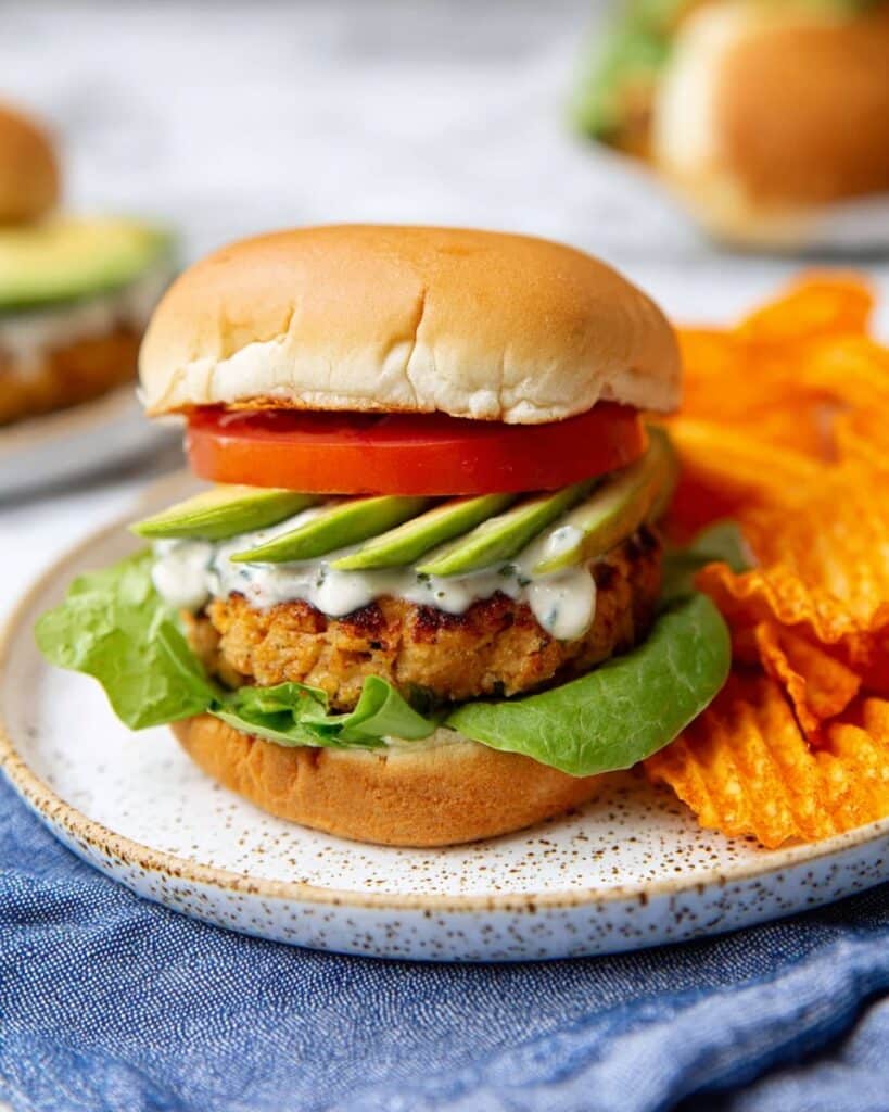 Buffalo Chickpea Quinoa Burgers with “Blue Cheese” Dressing Recipe