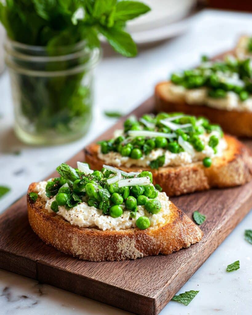 Sweet Pea Bruschetta with Whipped Ricotta Recipe