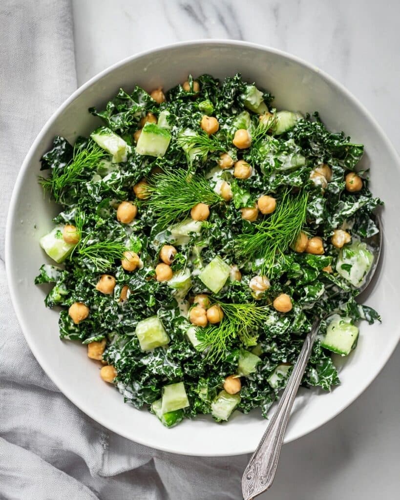 Kale Chickpea Salad with Lemon Tahini Dressing Recipe