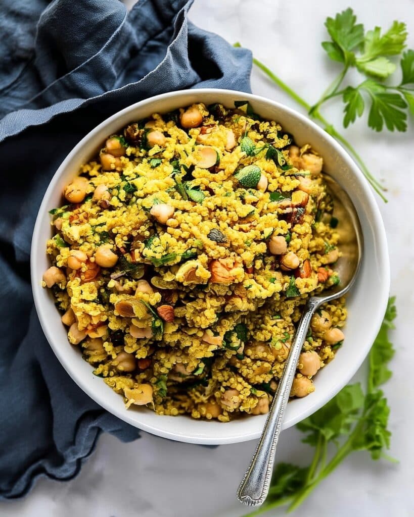 Simple Curry-Spiced Quinoa with Herbs, Raisins, and Chickpeas Recipe