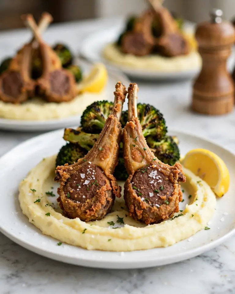 Crumbed Lamb Cutlets with Garlic Mashed Potato and Broccolini Recipe