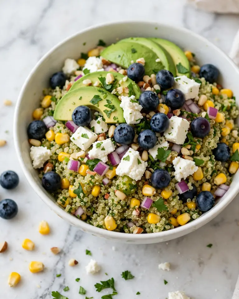 Avocado Blueberry Quinoa Salad with Feta and Cilantro Lime Dressing Recipe