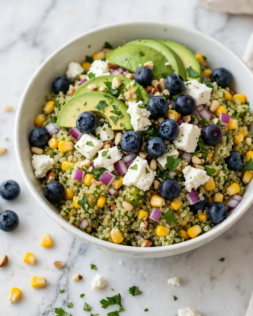 Avocado Blueberry Quinoa Salad with Feta and Cilantro Lime Dressing Recipe