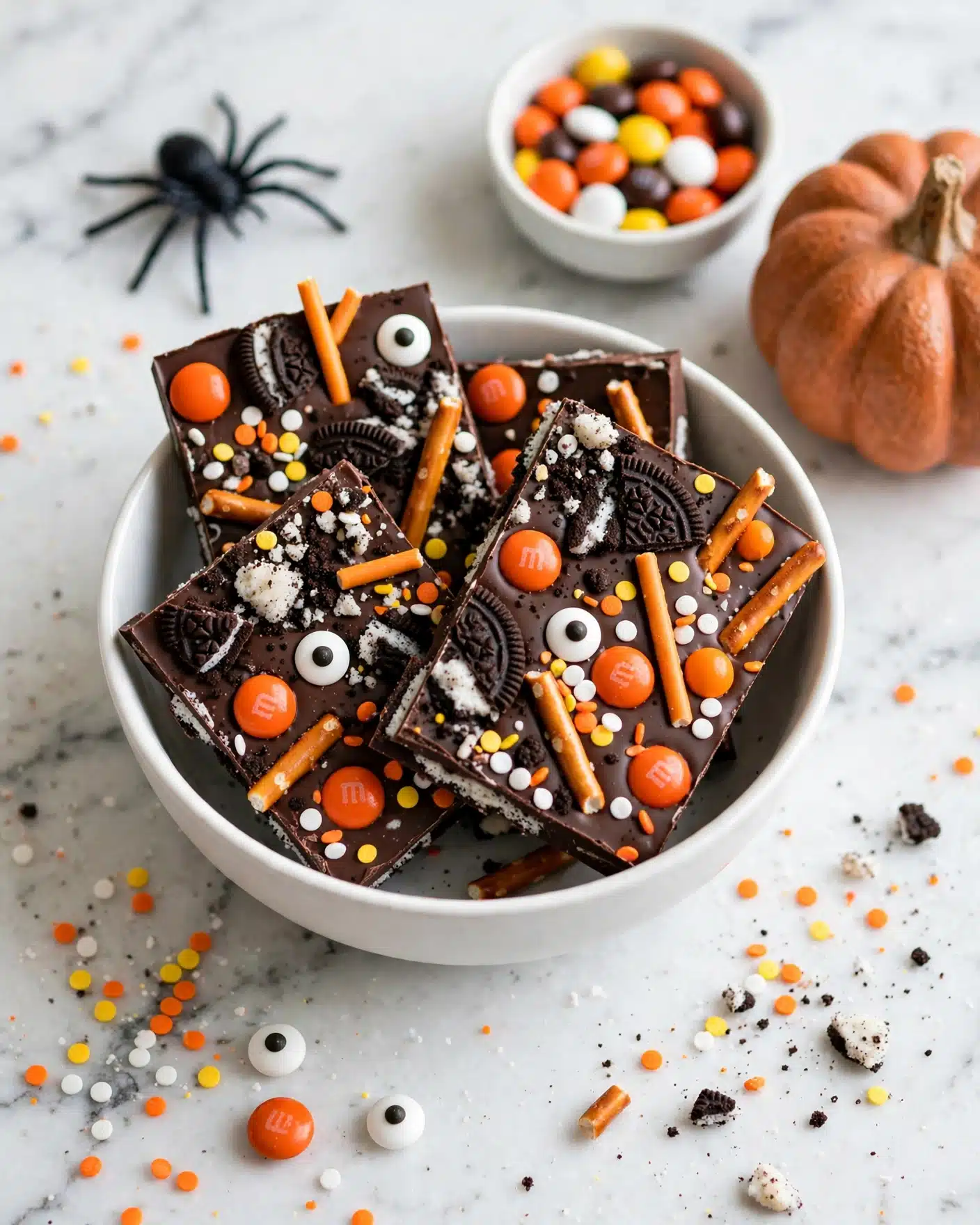 Halloween Chocolate Bark with Pretzels, Mini Oreos, and Reese’s Pieces Recipe