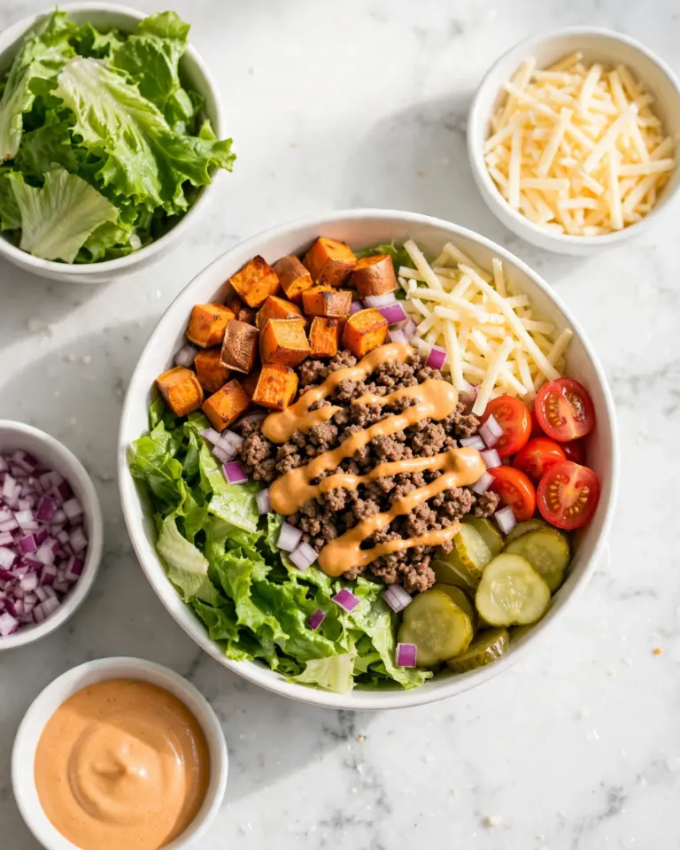 Ground Beef & Sweet Potato Burger Bowl Recipe