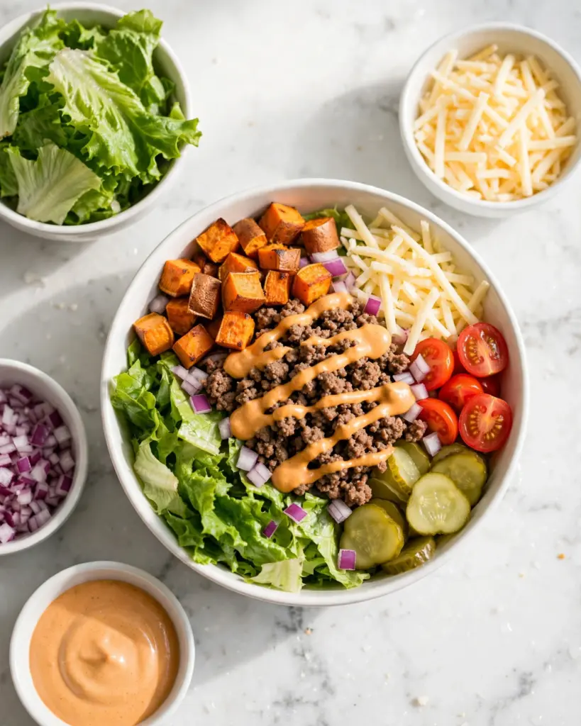 Ground Beef & Sweet Potato Burger Bowl Recipe