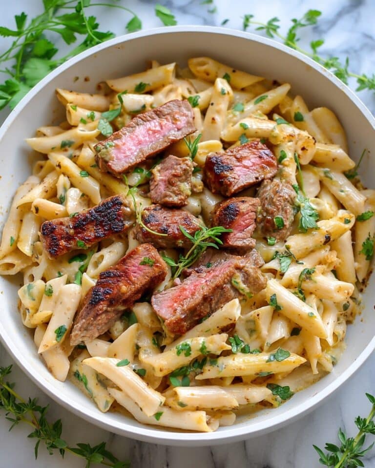 Creamy Garlic Steak Pasta Recipe