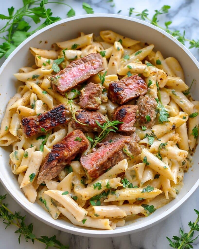Creamy Garlic Steak Pasta Recipe
