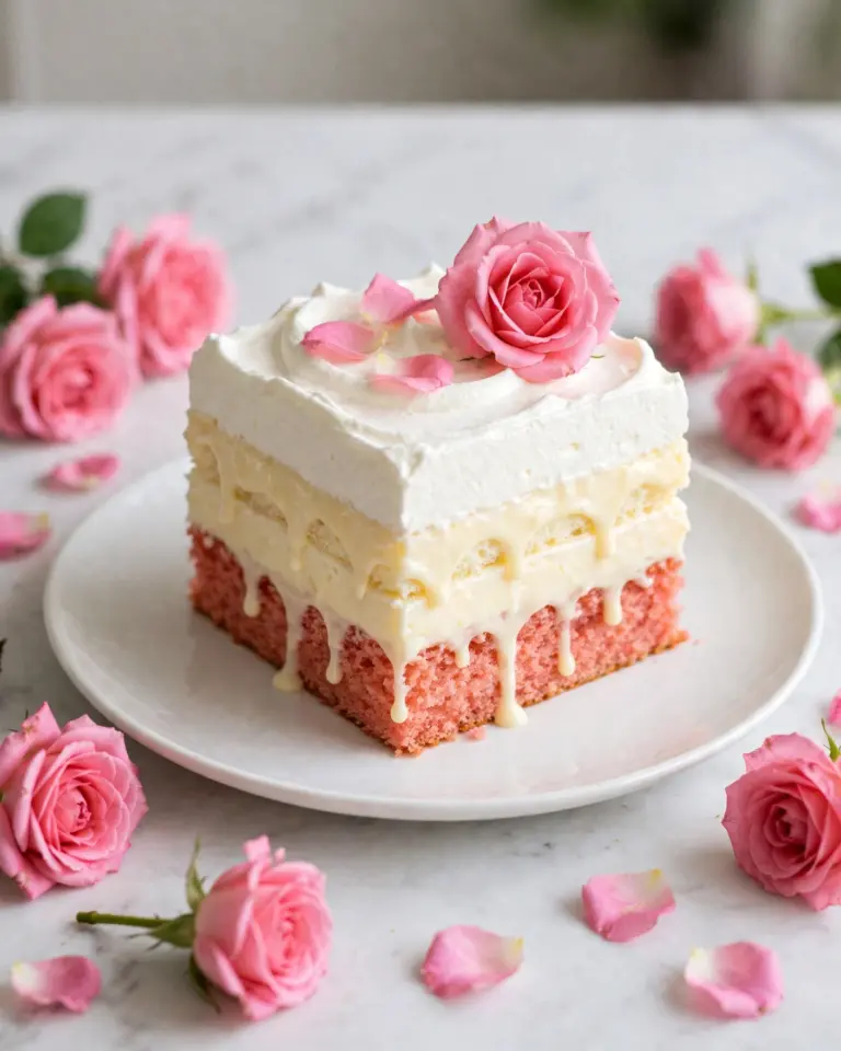 Rose Poke Cake with Creamy Rose Whipped Topping Recipe