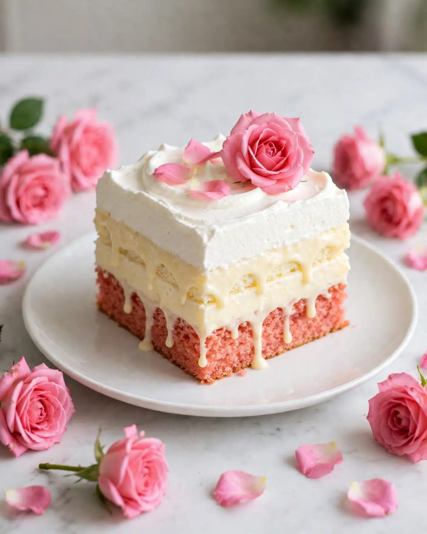 Rose Poke Cake with Creamy Rose Whipped Topping Recipe