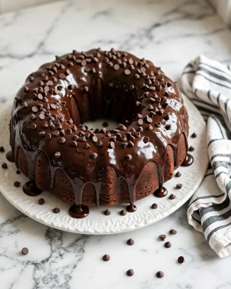 Moist Chocolate Bundt Cake with Mini Chocolate Chips and Silky Ganache Recipe