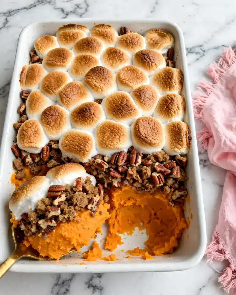 Sweet Potato Casserole with Pecan Topping and Marshmallows Recipe