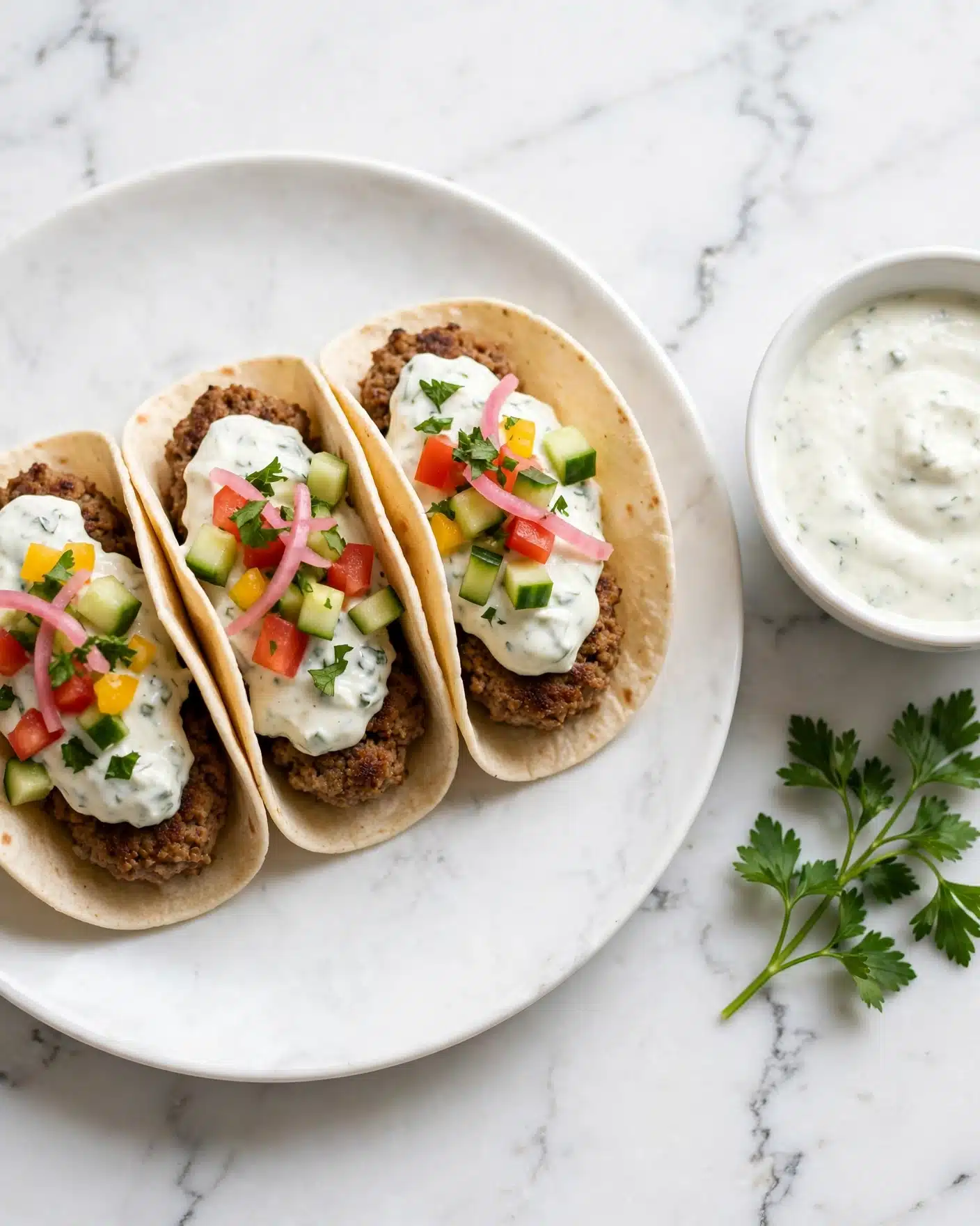 Greek-Inspired Turkey Smash Burger Tacos Recipe