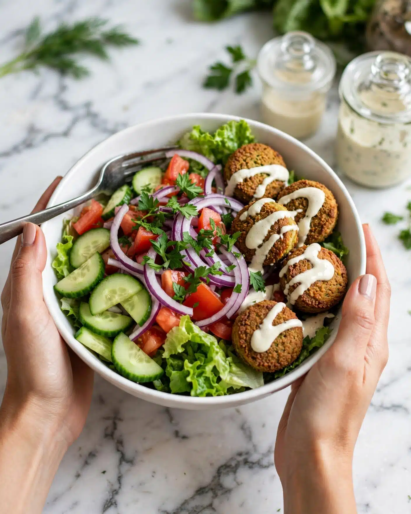 Baked Pumpkin Falafel Bowls with Maple Tahini Dressing Recipe