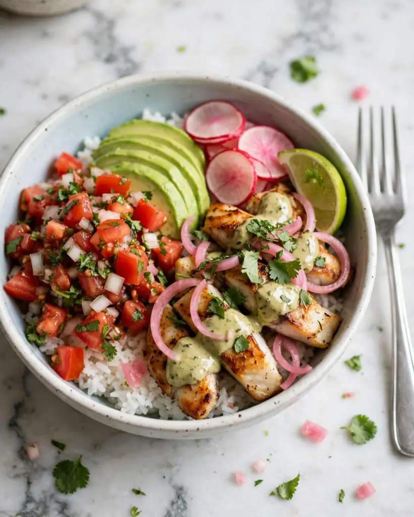 Fish Taco Bowls with Zesty Chipotle Ranch Recipe
